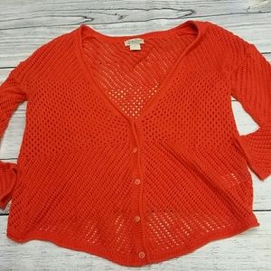 Lucky Brand open knit orange sweater cardigan M
